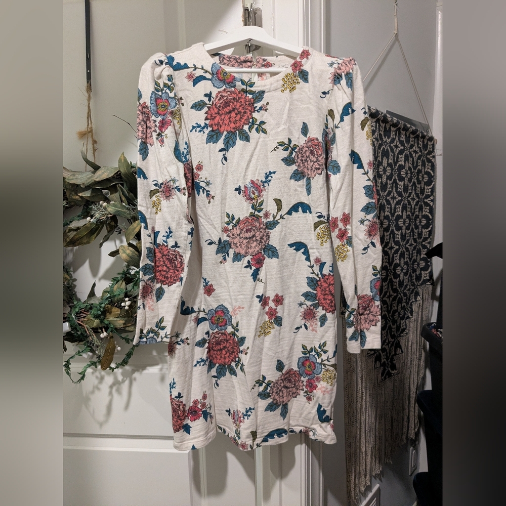 Pretty Botanical Boho Floral Cottage Long Sleeve Dress Cotton LOFT Size 8